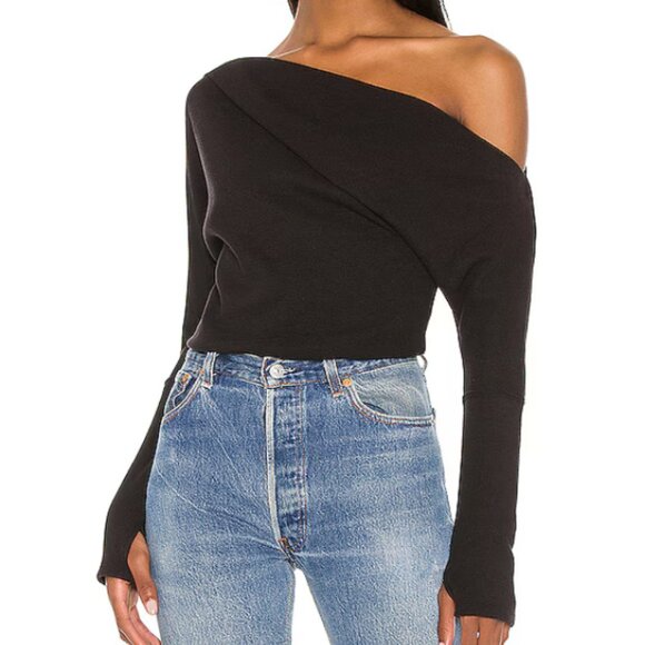 Free People We The Free Black Fuji Thermal Waffle Asymmetrical Top Size XS - Picture 1 of 4